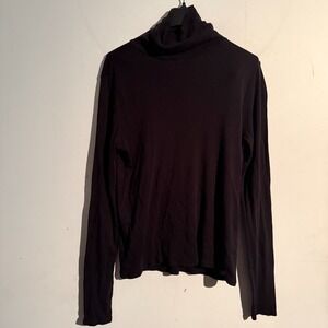 Eileen Fisher Small Black Turtleneck Organic Cotton Blend Basic Statement